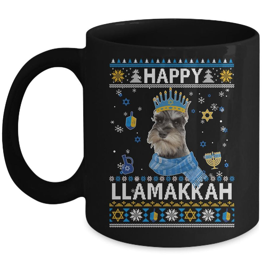 Happy Hanukkah Schnauzer Hanukkah Ugly Sweater Christmas Mug-Coffee Mug-Mug-Black