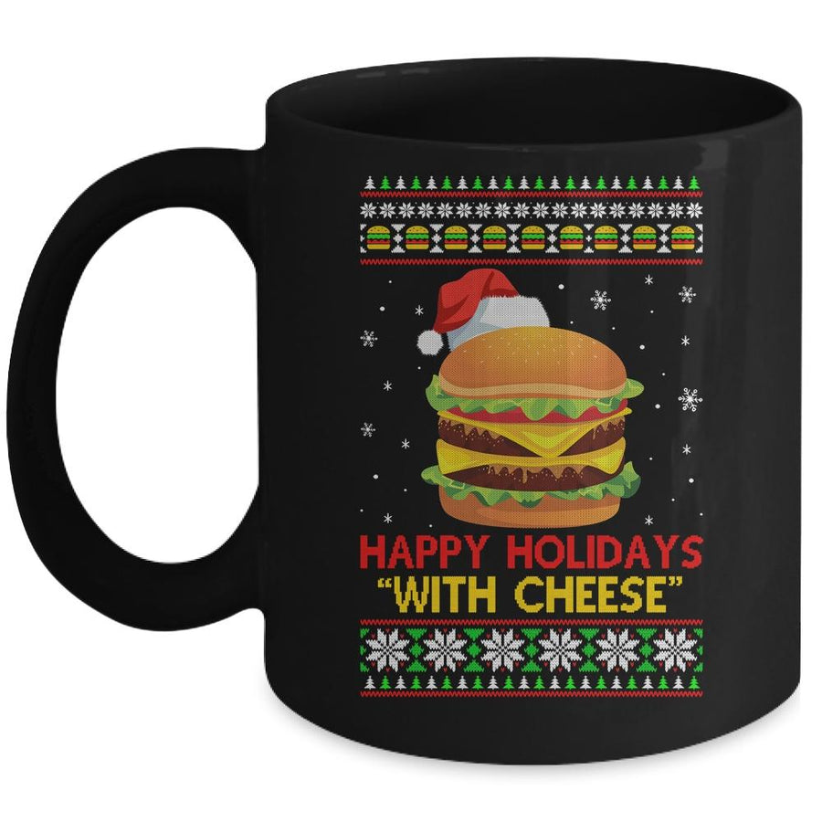 Happy Holidays With Cheese Christmas Cheeseburger Gift Mug-Coffee Mug-Mug-Black
