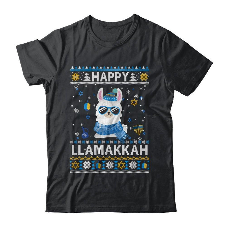 Happy Llamakkah Llama Ugly Hanukkah Ugly Sweater-T-Shirt & Sweatshirt-Classic T-Shirt-Black