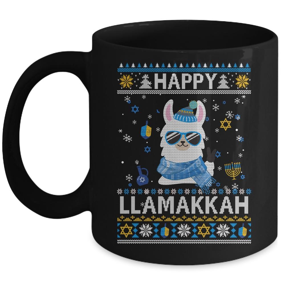 Happy Llamakkah Llama Ugly Hanukkah Ugly Sweater Mug-Coffee Mug-Mug-Black