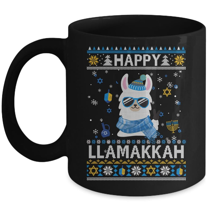 Happy Llamakkah Llama Ugly Hanukkah Ugly Sweater Mug-Coffee Mug-Mug-Black