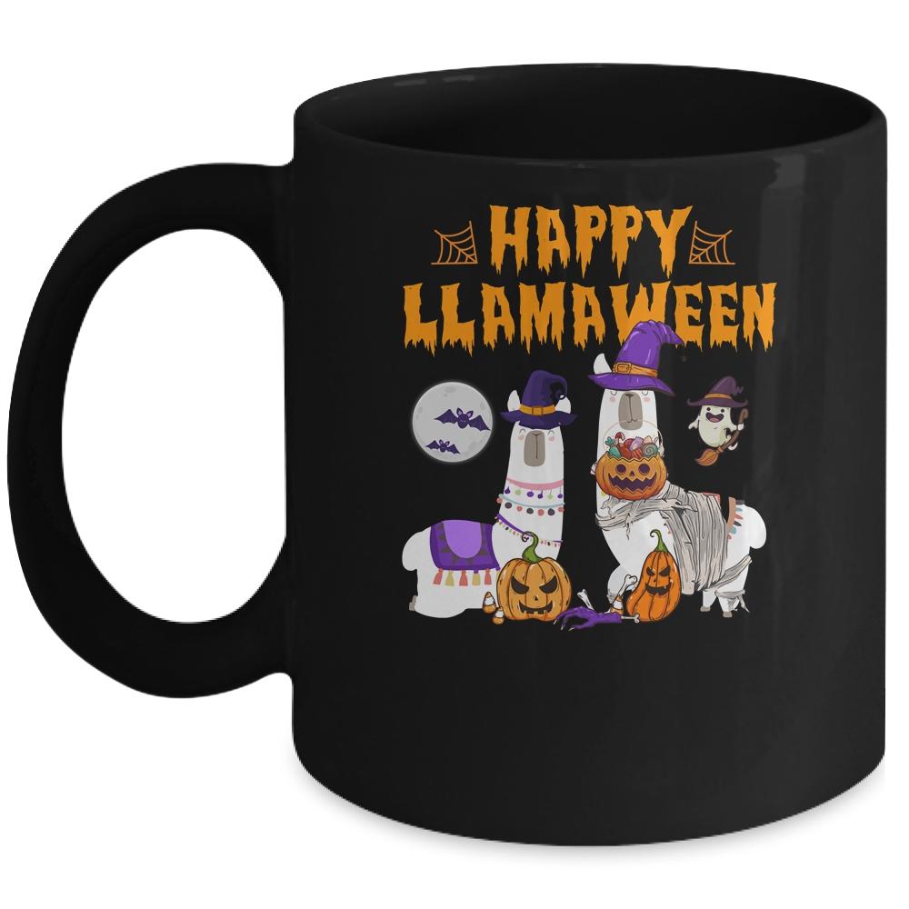 Happy Llamaween Llama Halloween Costume Kids Boys Girls Gift Mug-Coffee Mug-Mug-Black