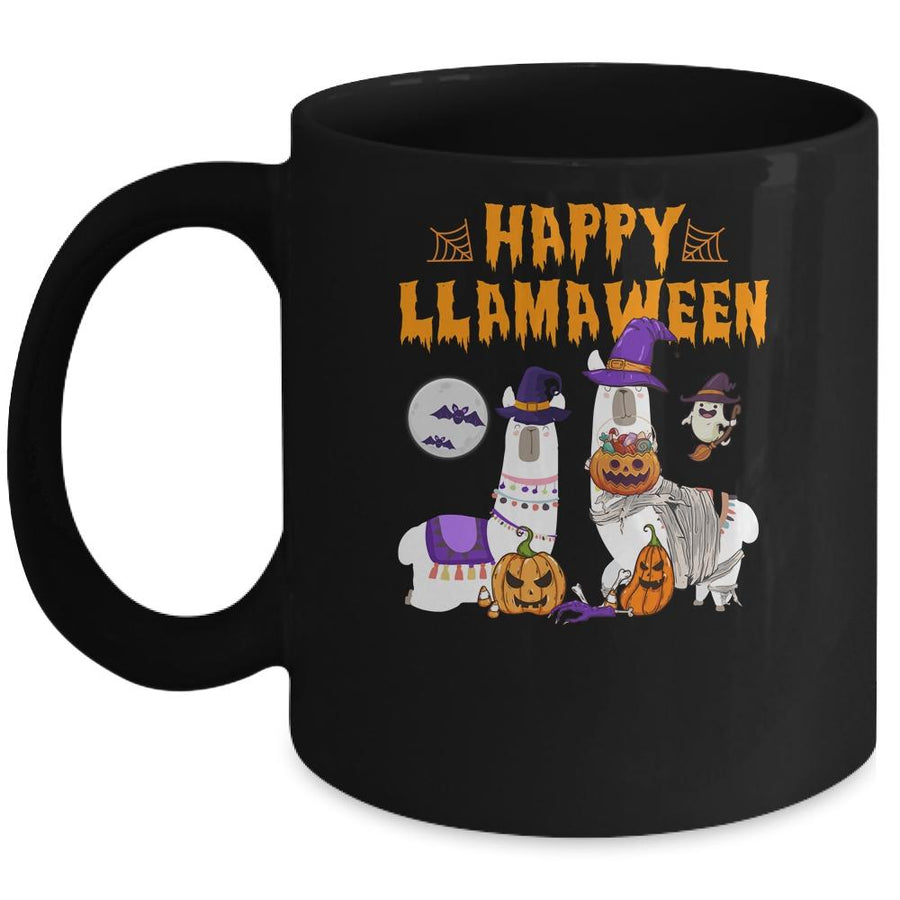 Happy Llamaween Llama Halloween Costume Kids Boys Girls Gift Mug-Coffee Mug-Mug-Black