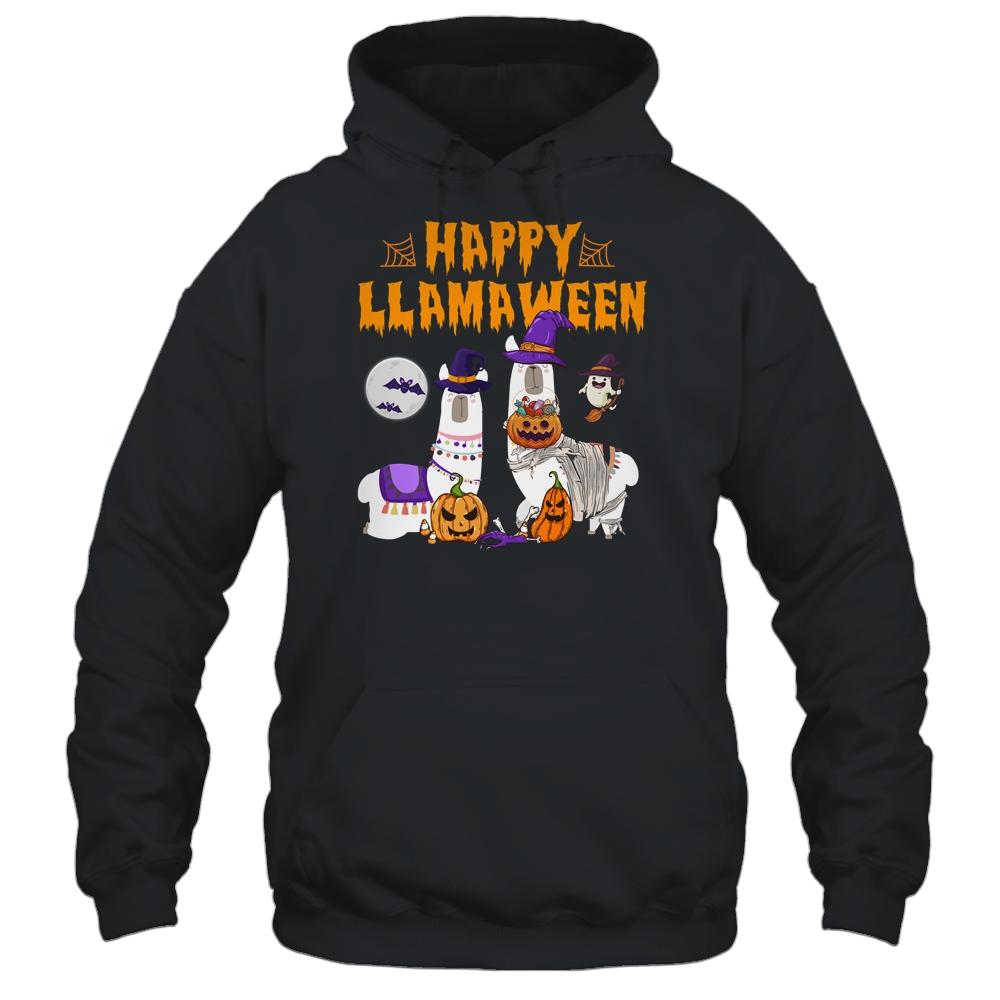 Happy Llamaween Llama Halloween Costume Kids Boys Girls Gift-T-Shirt & Hoodie-Pullover Hoodie-Black
