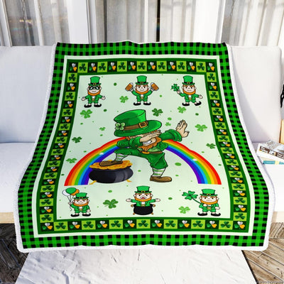 Happy St. Patrick's Day Lucky Clover Shamrock Irish Dabbing Leprechauns Fleece Blanket-Blanket-