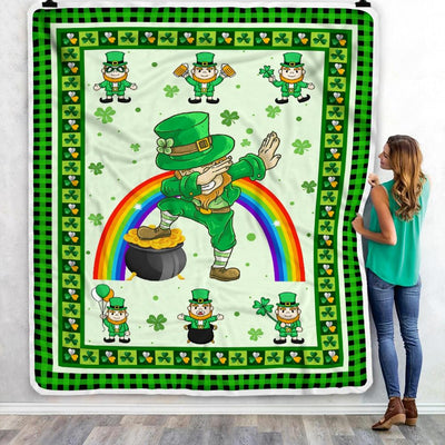 Happy St. Patrick's Day Lucky Clover Shamrock Irish Dabbing Leprechauns Fleece Blanket-Blanket-