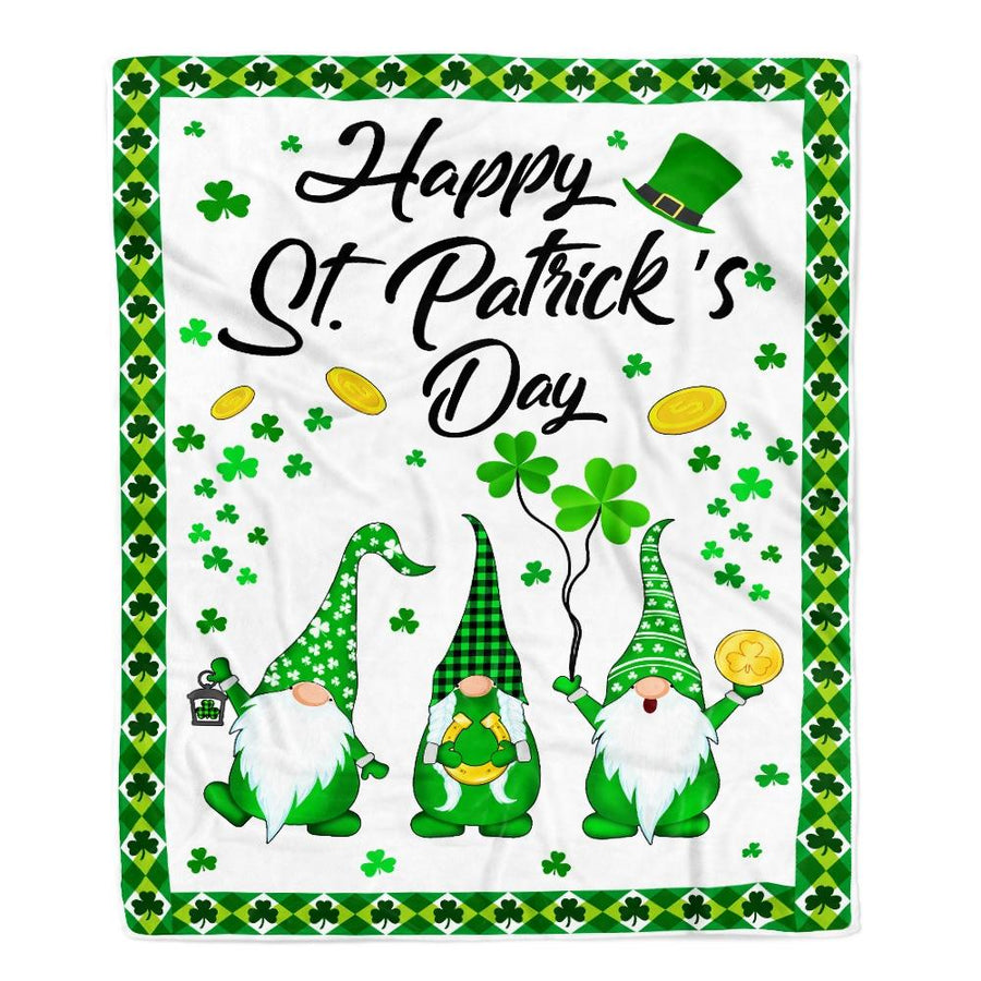 Happy St. Patrick's Day Shamrock Gnome Coins Fleece Blanket-Blanket-Fleece Blanket-30 x 40 Inches - Baby Size