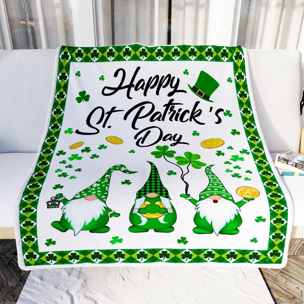 Happy St. Patrick's Day Shamrock Gnome Coins Fleece Blanket-Blanket-
