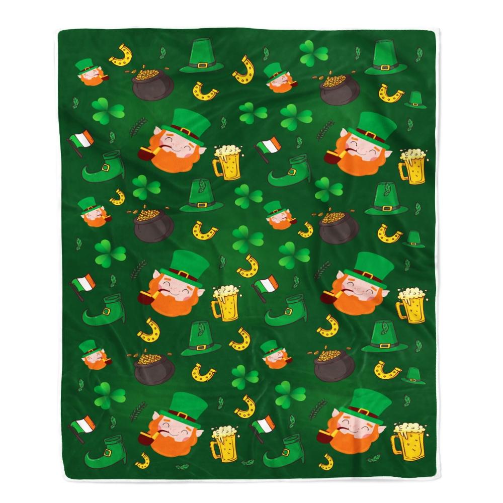 Happy St Patrick's Day Leprechaun Men Gold Coins And Clover Fleece Blanket-Blanket-Fleece Blanket-30 x 40 Inches - Baby Size