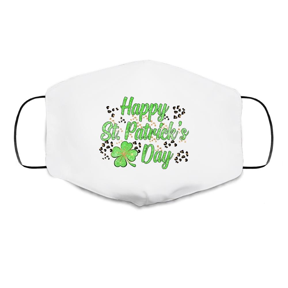Happy St Patricks Day Leopard Four Leaf Cover Cloth Face Mask