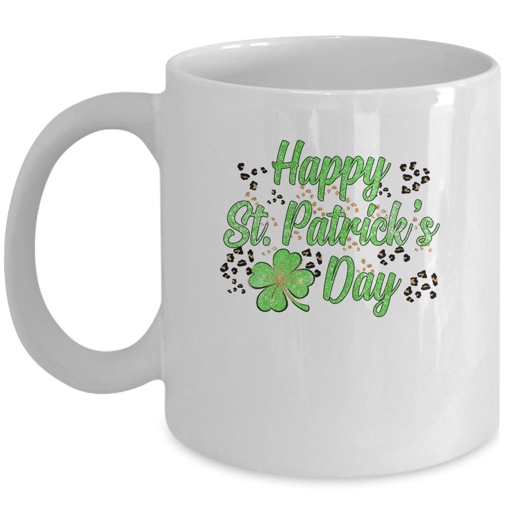 Happy St Patricks Day Leopard Four Leaf Cover Mug-Coffee Mug-Mug-White