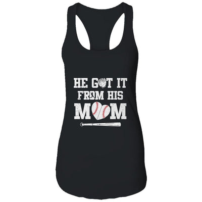 He Got It From His Mom Baseball Mom Player-T-Shirt & Tank Top-Women's Ideal Racerback Tank-Black