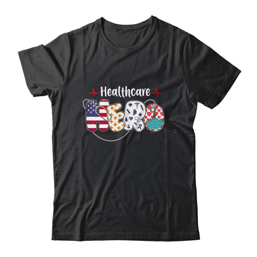 Healthcare Hero Nurse Doctor Medical American Flag-T-Shirt & Hoodie-Classic T-Shirt-Black