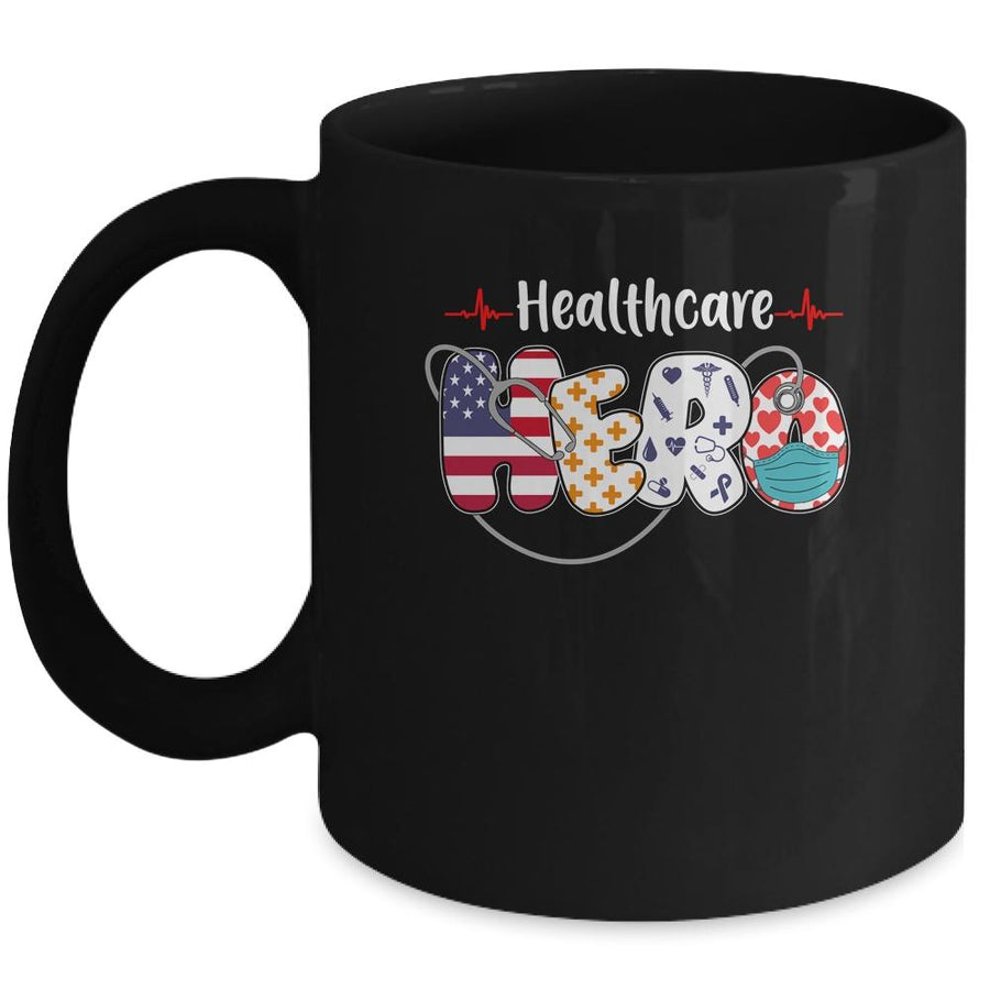 Healthcare Hero Nurse Doctor Medical American Flag Mug-Coffee Mug-Mug-Black