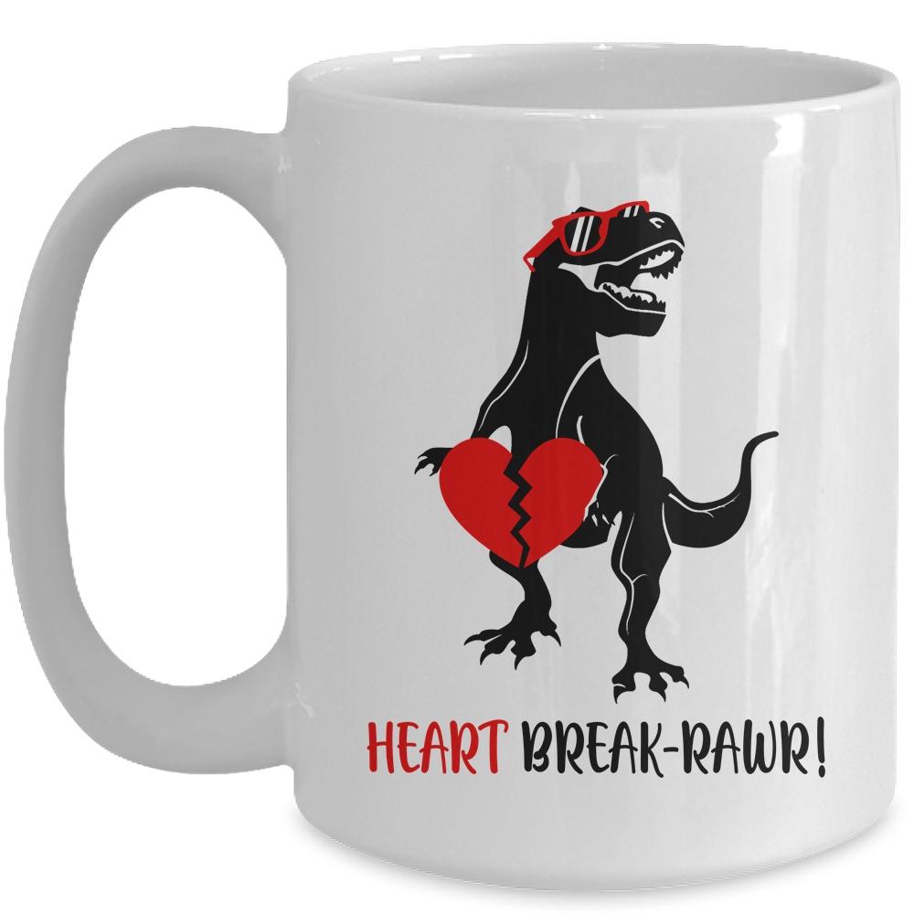 Heart Break Rawr Funny Valentine Dinosaur Heartbreaker Mug-Coffee Mug-Mug-White