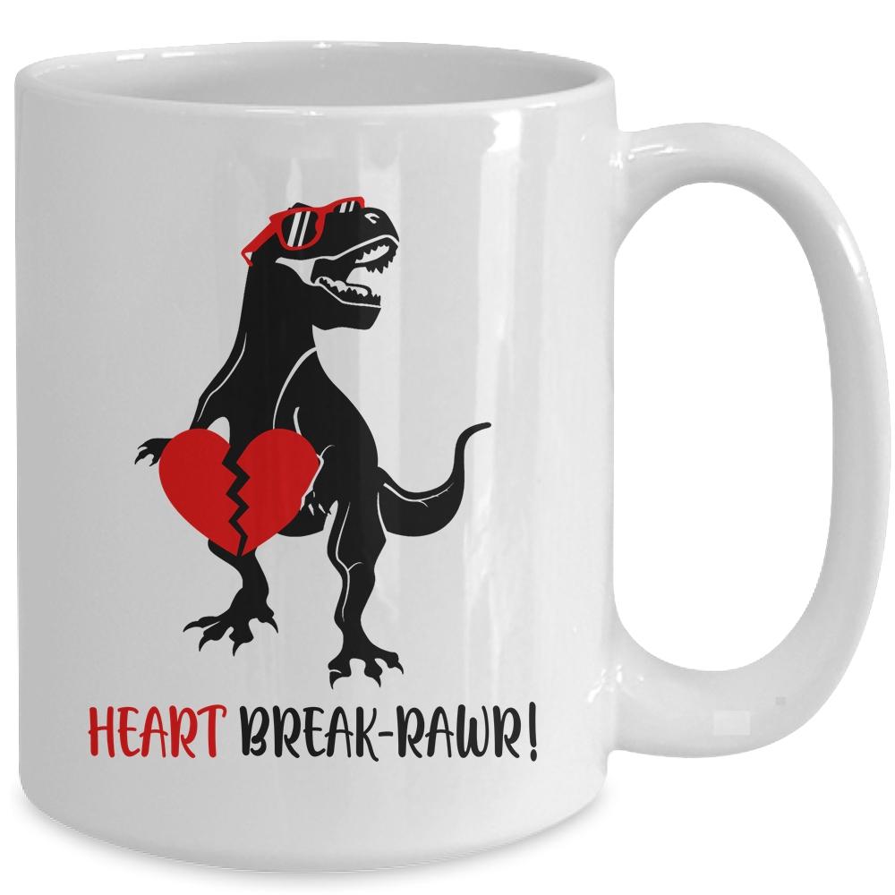 Heart Break Rawr Funny Valentine Dinosaur Heartbreaker Mug-Coffee Mug-