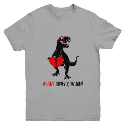 Heart Break Rawr Funny Valentine Dinosaur Heartbreaker Youth-Youth Shirt-Youth T-Shirt-Sport Grey