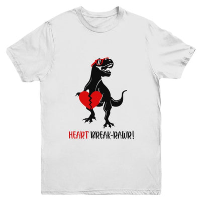 Heart Break Rawr Funny Valentine Dinosaur Heartbreaker Youth-Youth Shirt-Youth T-Shirt-White