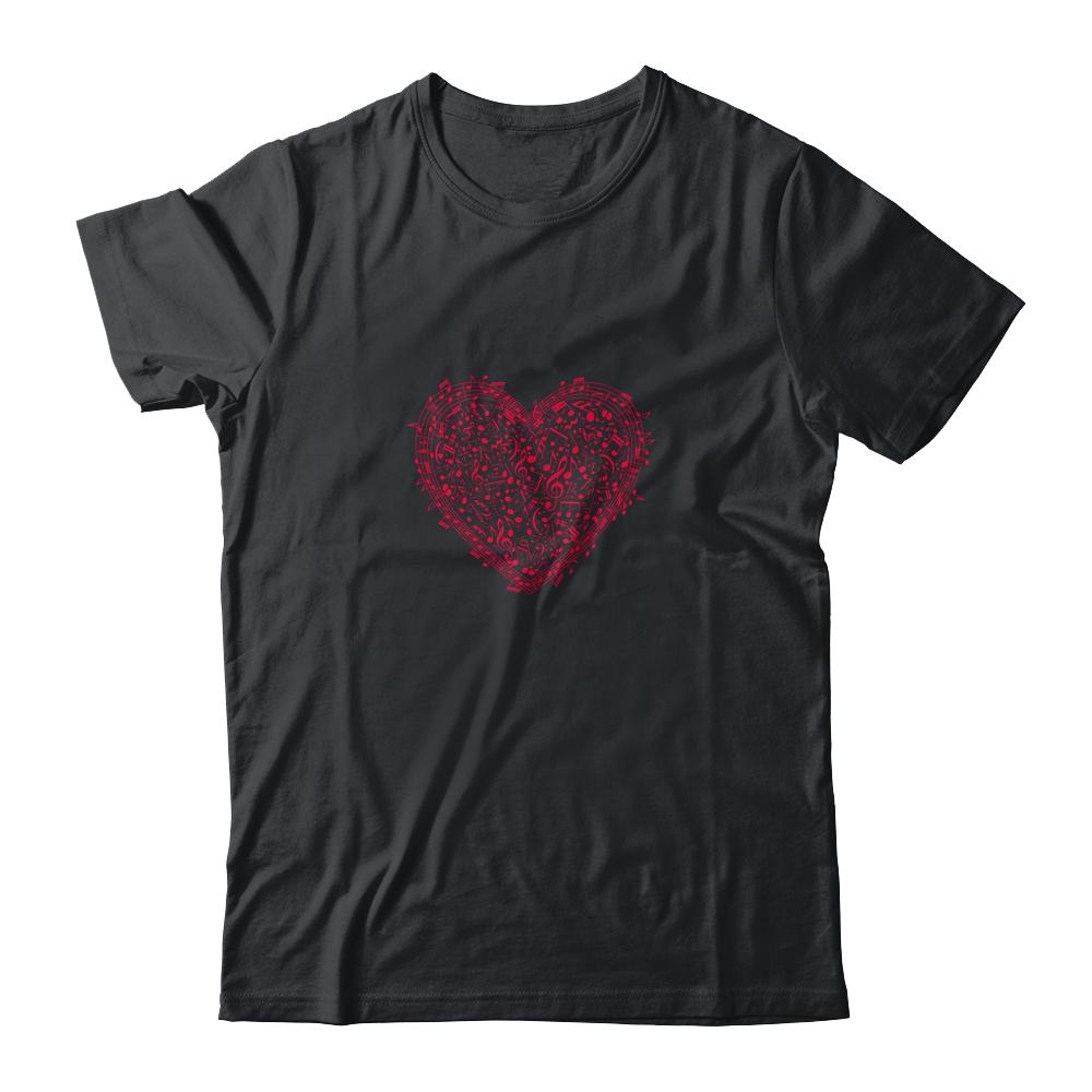 Heart Shape Musical Notes Music Lovers Gift Valentines Day-T-Shirt & Hoodie-Classic T-Shirt-Black