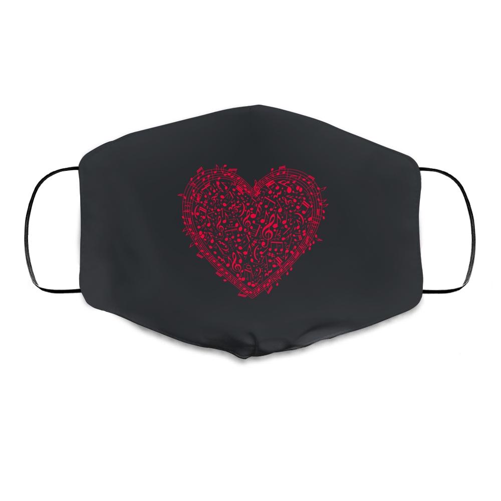 Heart Shape Musical Notes Music Lovers Gift Valentines Day Cloth Face Mask-Cloth Face Mask-Cloth Face Mask-Black