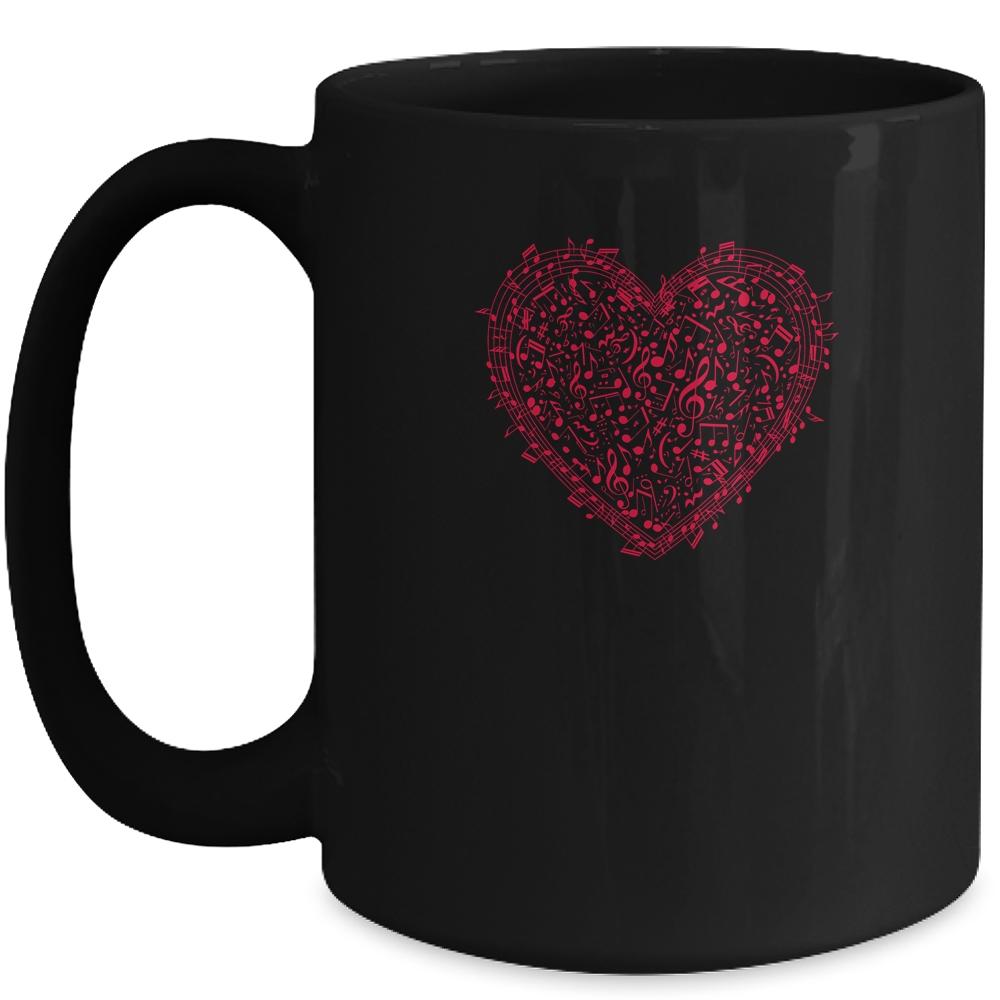 Heart Shape Musical Notes Music Lovers Gift Valentines Day Mug-Coffee Mug-Mug-Black