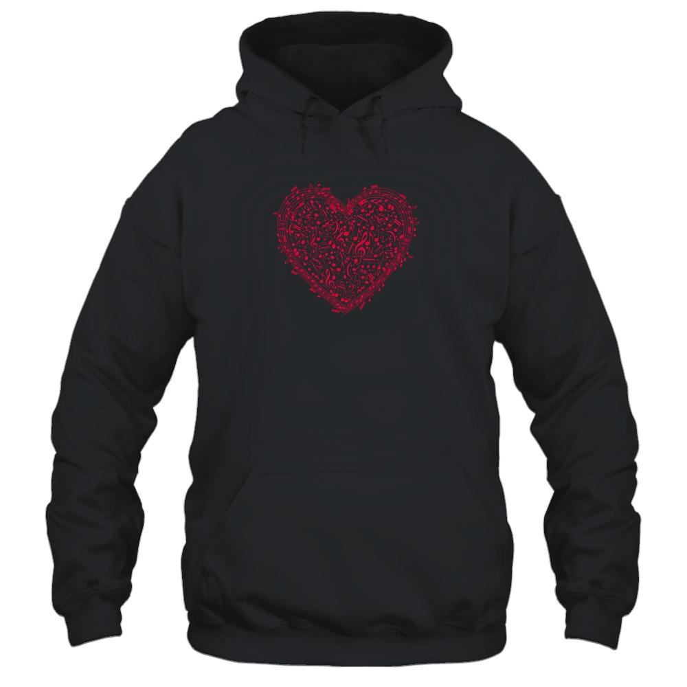 Heart Shape Musical Notes Music Lovers Gift Valentines Day-T-Shirt & Hoodie-Pullover Hoodie-Black