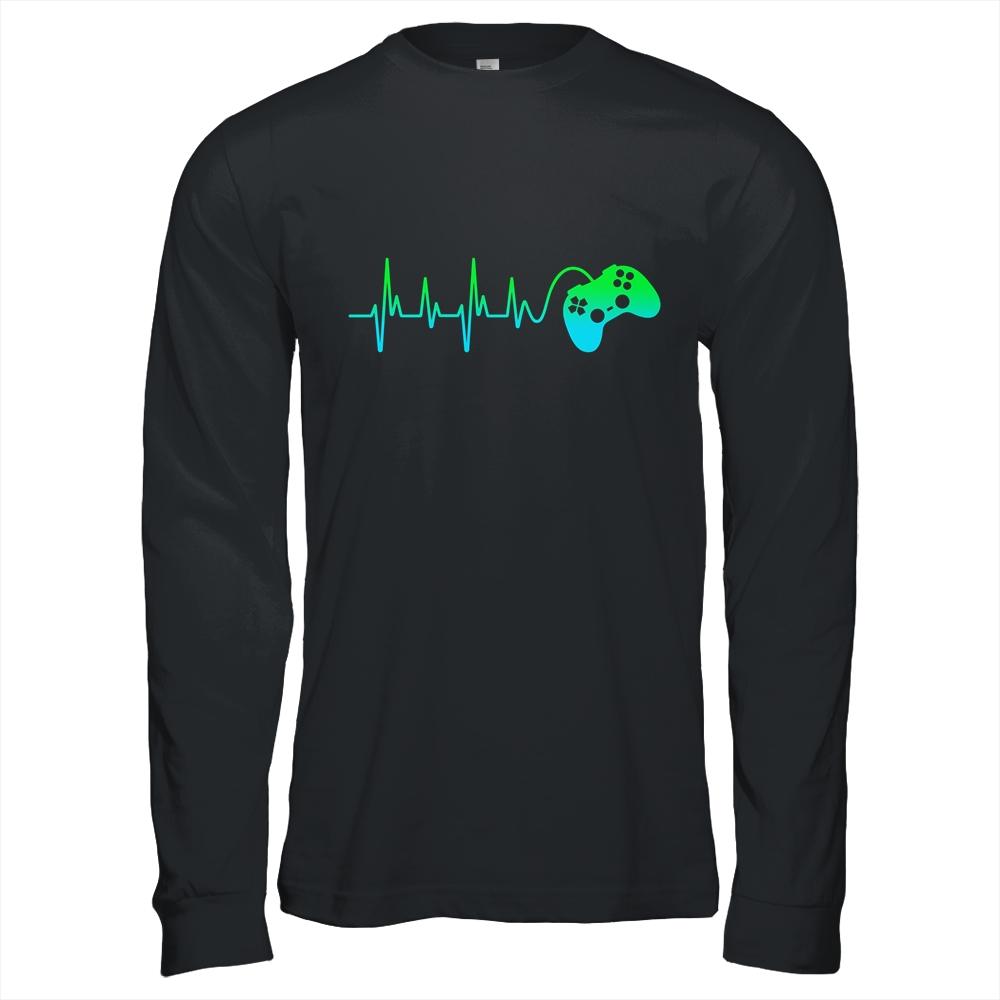 Heartbeat Gamer Gift Video Game Controller-T-Shirt & Hoodie-Long Sleeve T-Shirt-Black
