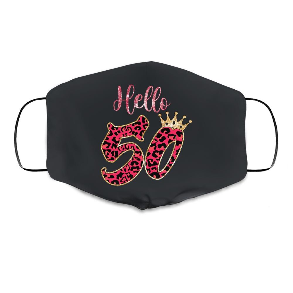 Hello 50 Years Leopard Print 50th Birthday Party Woman Cloth Face Mask
