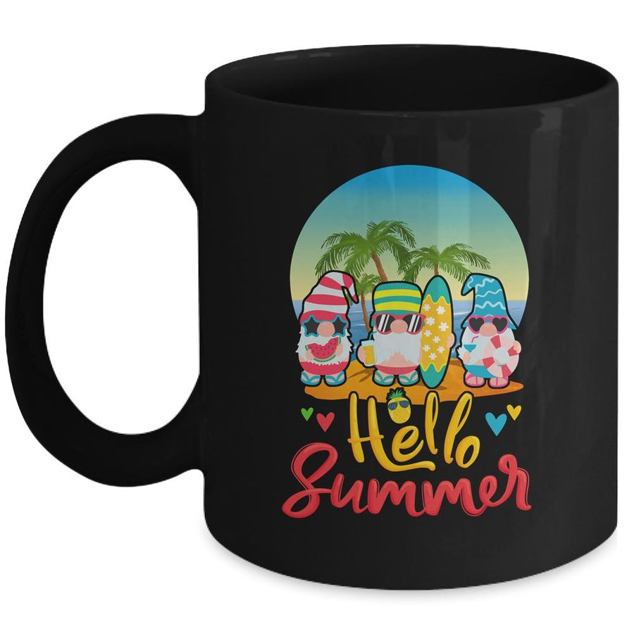 Hello Summer Gnomes Beach Party Summer Vacation Mug-Coffee Mug-Mug-Black