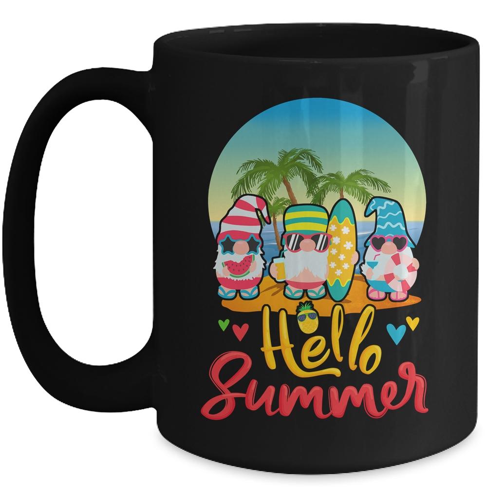 Hello Summer Gnomes Beach Party Summer Vacation Mug-Coffee Mug-Mug-Black