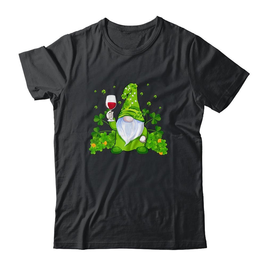 Hippie Gnome Drinking Wine With Shamrock St Patrick's Day-T-Shirt & Hoodie-Classic T-Shirt-Black