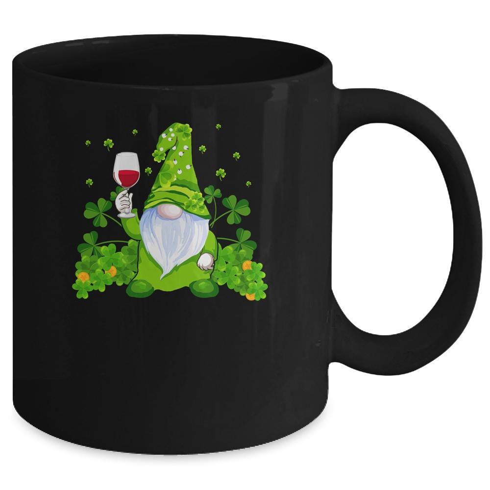 Hippie Gnome Drinking Wine With Shamrock St Patrick's Day Mug-Coffee Mug-
