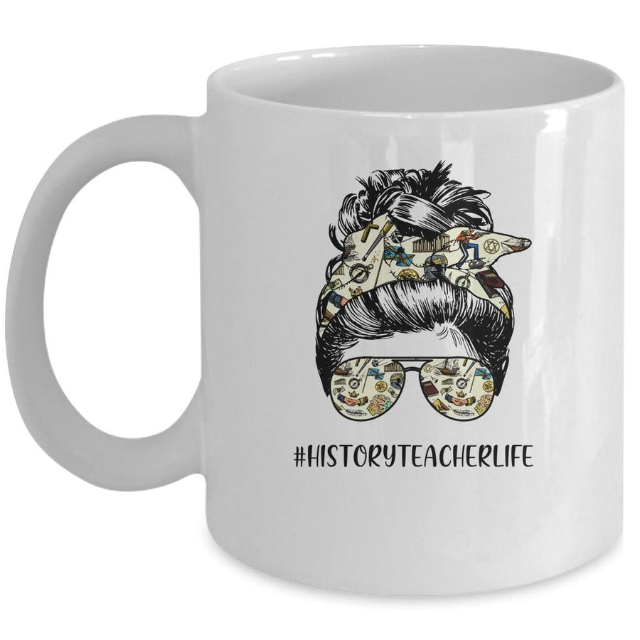History Teacher Messy Bun Life Hair Glasses Mug-Coffee Mug-Mug-White