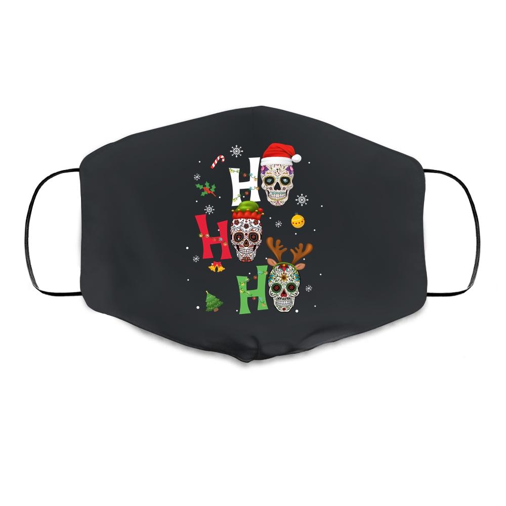 Ho Ho Ho Mexican Skull Santa Hat Christmas Funny Xmas Gift Cloth Face Mask-Cloth Face Mask-Cloth Face Mask-Black