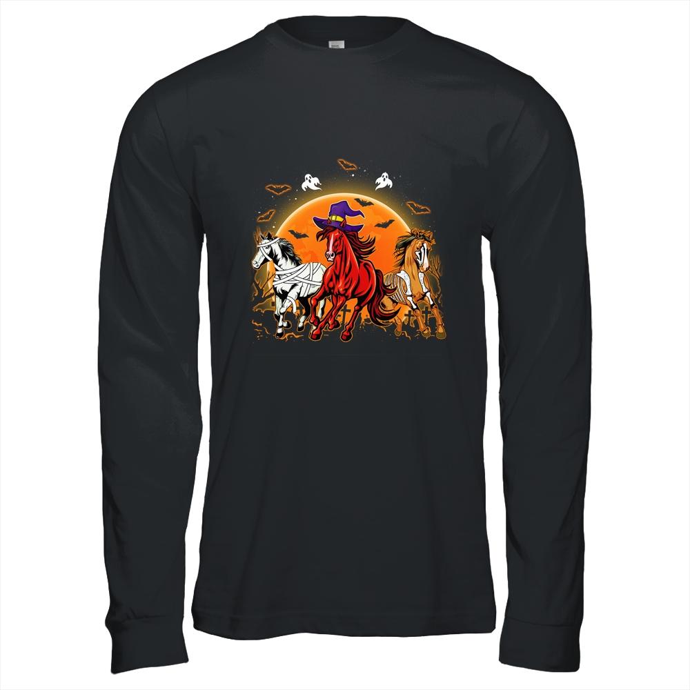 Horse Mummy Witch Halloween Horror Gift For Horse Lover-T-Shirt & Hoodie-Long Sleeve T-Shirt-Black