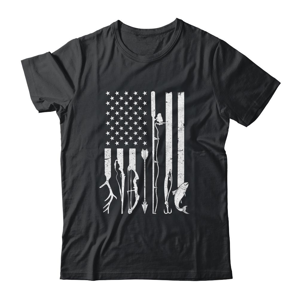Hunting Fishing USA Flag American-T-Shirt & Hoodie-Classic T-Shirt-Black
