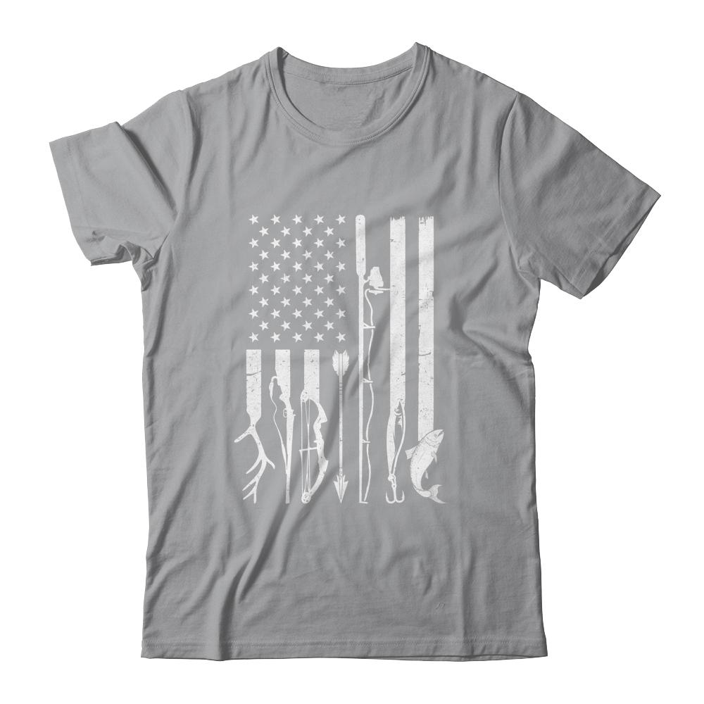 Hunting Fishing USA Flag American-T-Shirt & Hoodie-Classic T-Shirt-Sport Grey