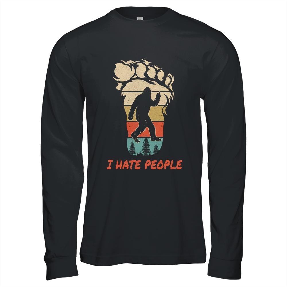 I Hate People Bigfoot Middle Finger Funny-T-Shirt & Hoodie-Long Sleeve T-Shirt-Black