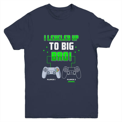 I Leveled Up To Big Bro Gamer New Brother Pregnancy Reveal Youth-Youth Shirt-Youth T-Shirt-Navy