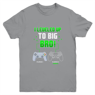 I Leveled Up To Big Bro Gamer New Brother Pregnancy Reveal Youth-Youth Shirt-Youth T-Shirt-Sport Grey
