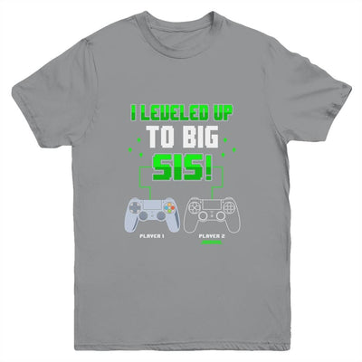 I Leveled Up To Big Sis Gamer New Sister Pregnancy Reveal Youth-Youth Shirt-Youth T-Shirt-Sport Grey