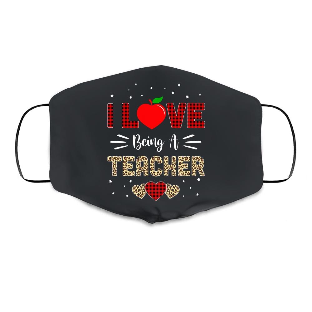 I Love Being A Teacher Leopard Valentine's Day Cloth Face Mask-Cloth Face Mask-Cloth Face Mask-Black