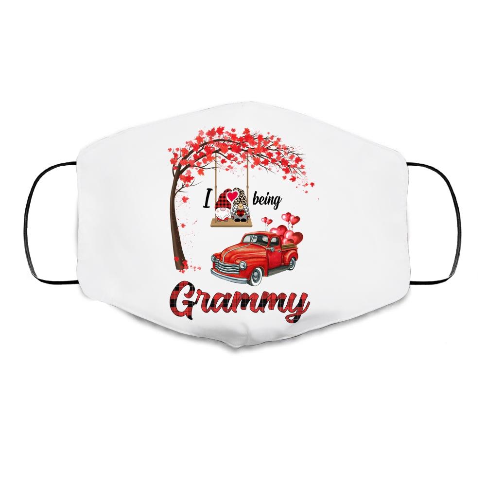 I Love Being Grammy Gnome Red Plaid Heart Valentines Day Cloth Face Mask