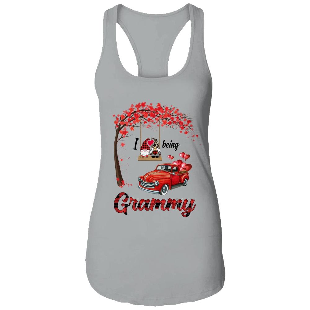 I Love Being Grammy Gnome Red Plaid Heart Valentines Day-T-Shirt & Hoodie-Women's Ideal Racerback Tank-Heather Grey