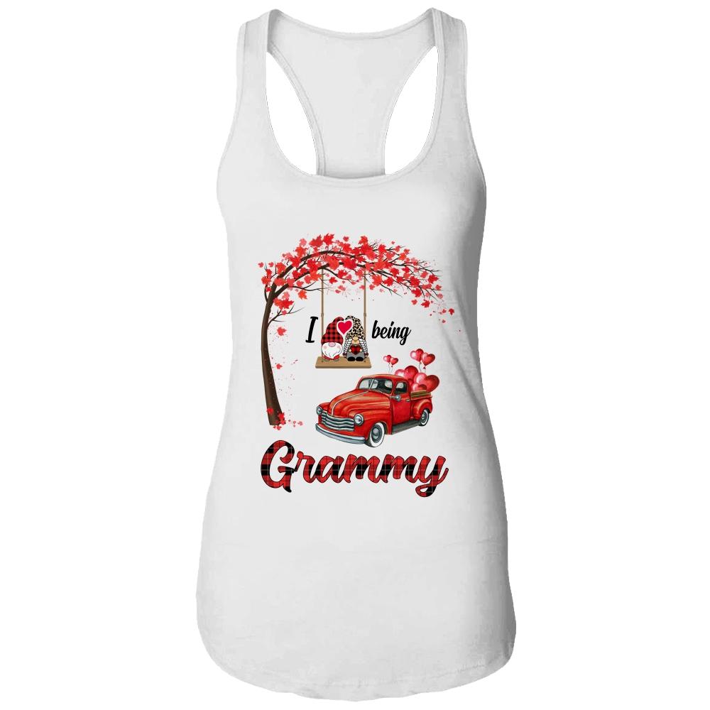 I Love Being Grammy Gnome Red Plaid Heart Valentines Day-T-Shirt & Hoodie-Women's Ideal Racerback Tank-White