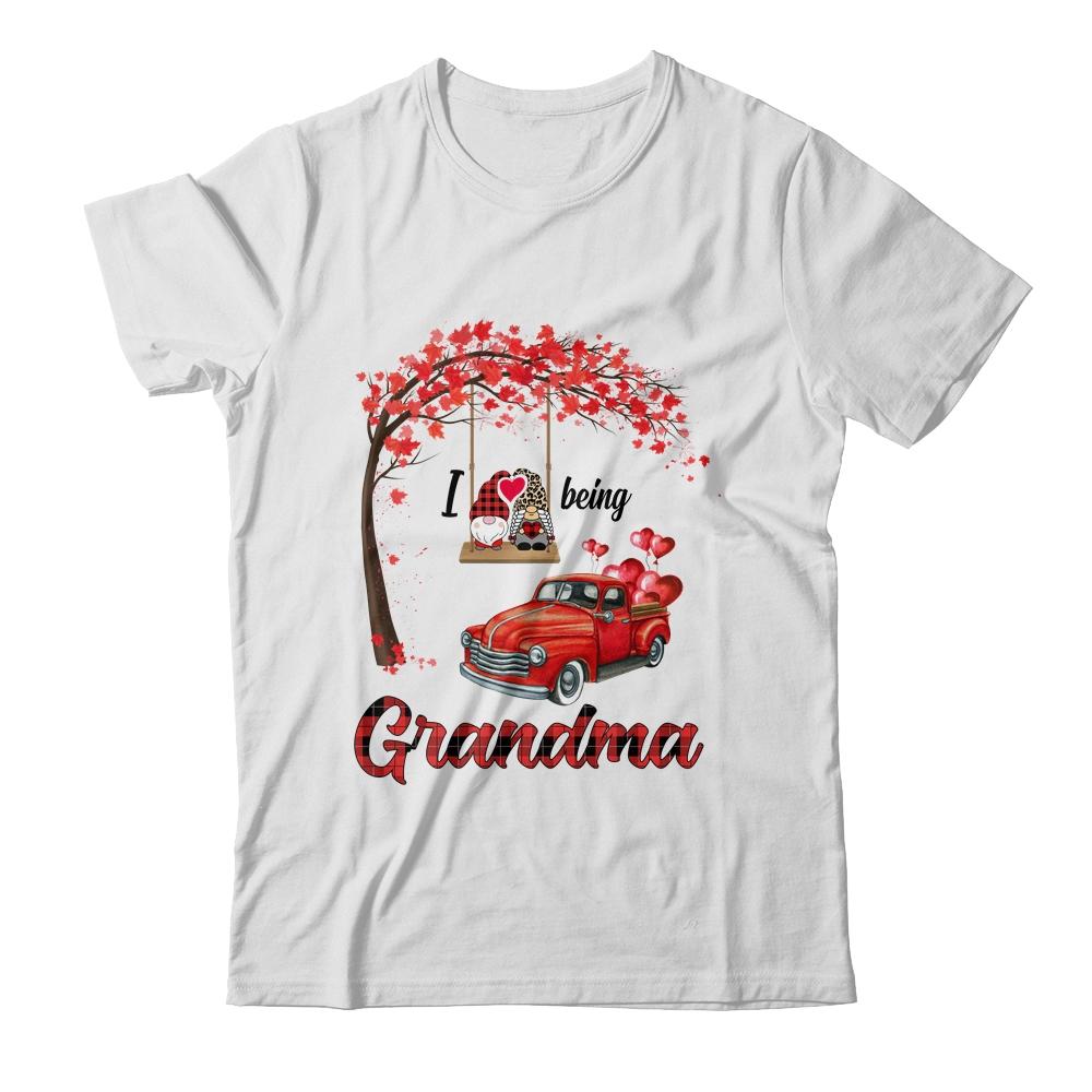 I Love Being Grandma Gnome Red Plaid Heart Valentines Day-T-Shirt & Hoodie-Classic T-Shirt-White