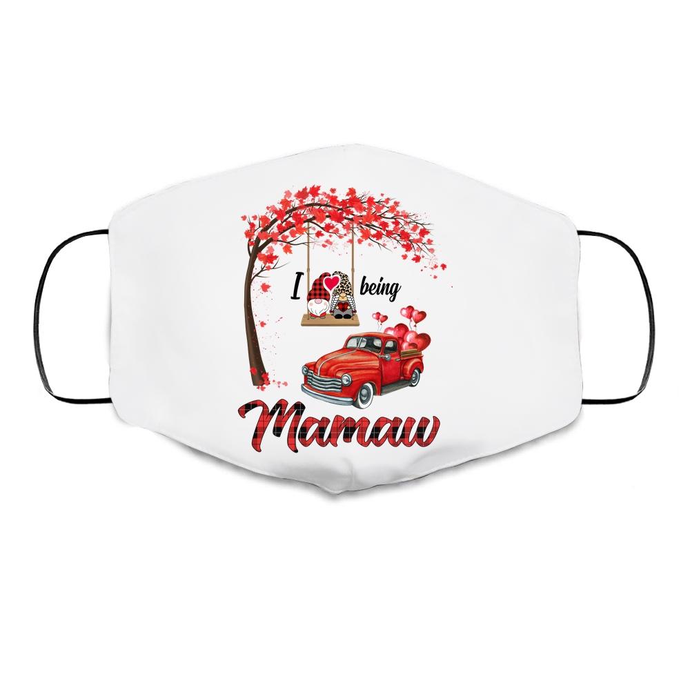 I Love Being Mamaw Gnome Red Plaid Heart Valentines Day Cloth Face Mask