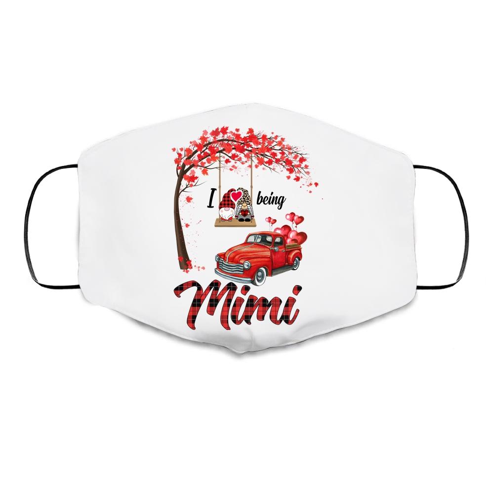 I Love Being Mimi Gnome Red Plaid Heart Valentines Day Cloth Face Mask