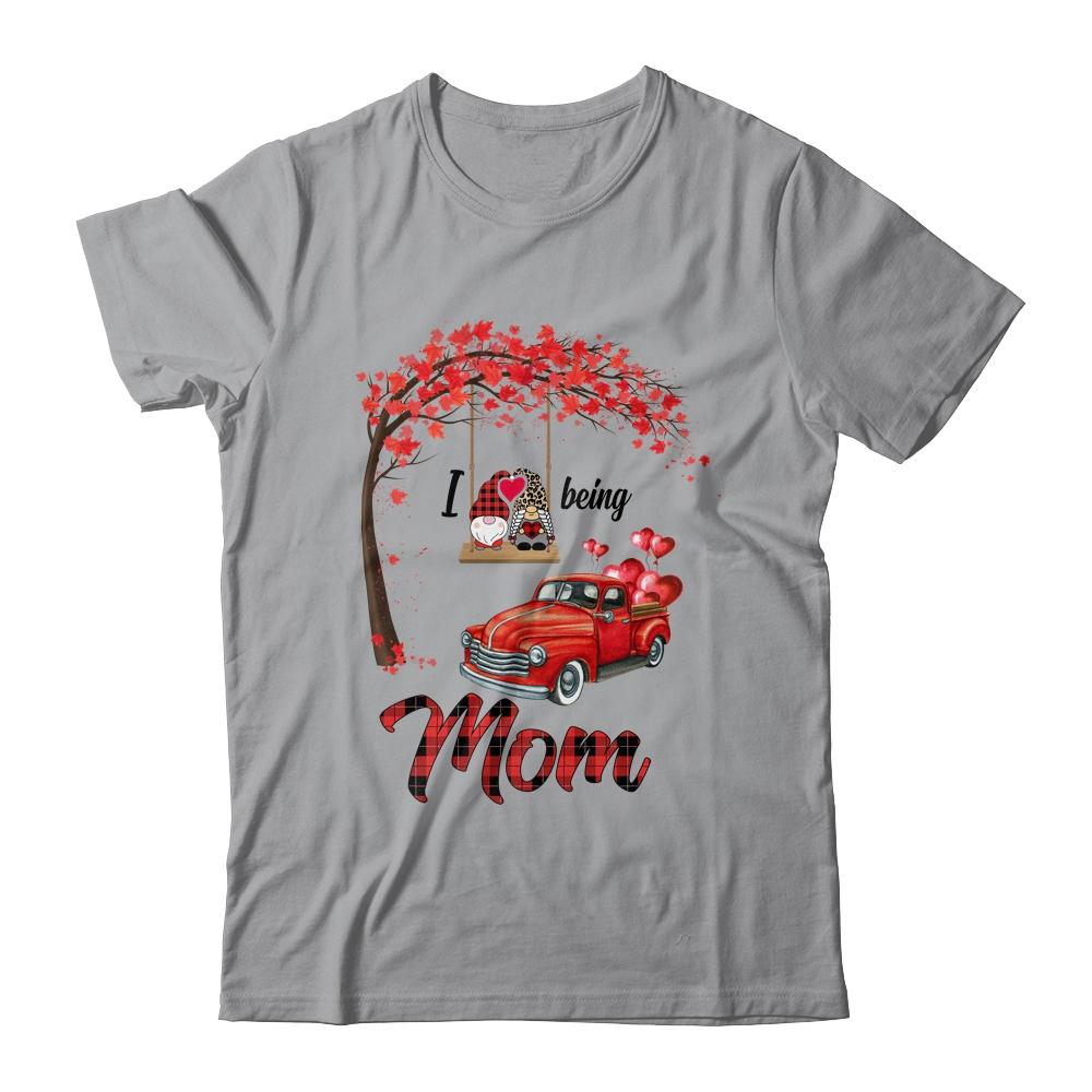 I Love Being Mom Gnome Red Plaid Heart Valentines Day-T-Shirt & Hoodie-Classic T-Shirt-Sport Grey