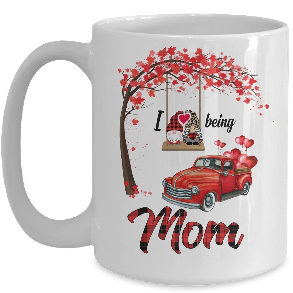 I Love Being Mom Gnome Red Plaid Heart Valentines Day Mug-Coffee Mug-Mug-White